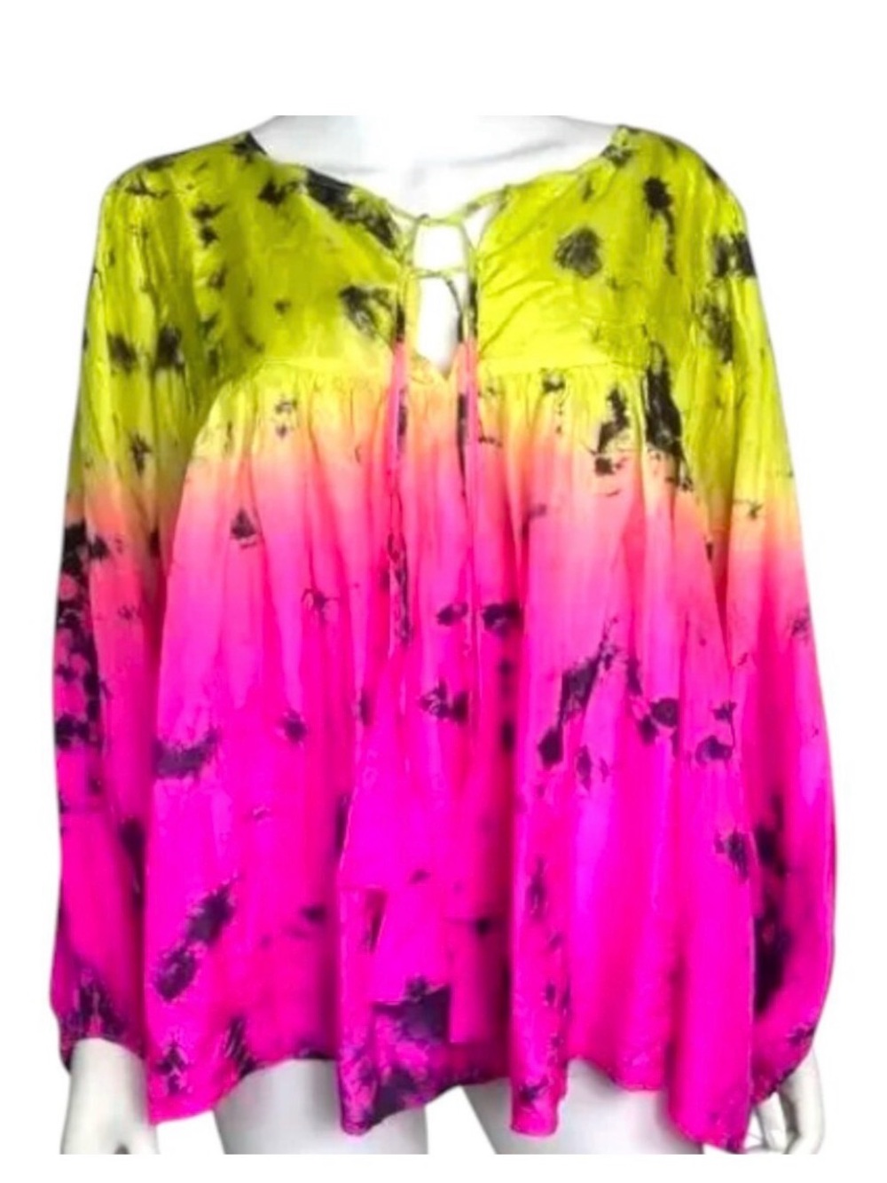 Silk Neon Tie-Dye Bellevue Tunic - Yellow & Pink